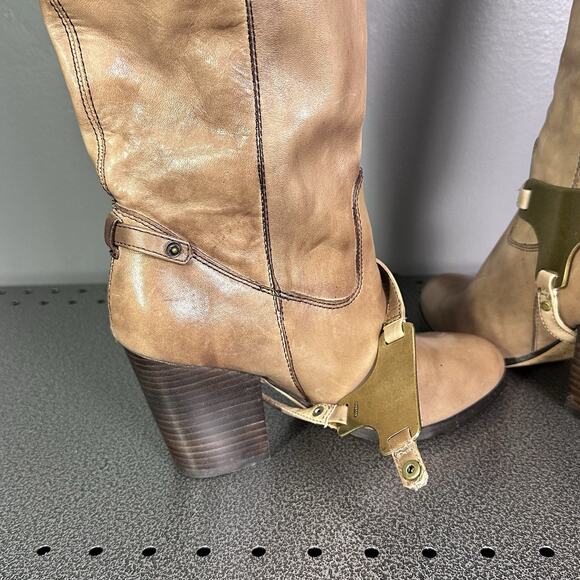 Saks Fifth Avenue Leather Knee High Boots Womens Sz 6.5 Brown Equestrian Sammie - Picture 8 of 9